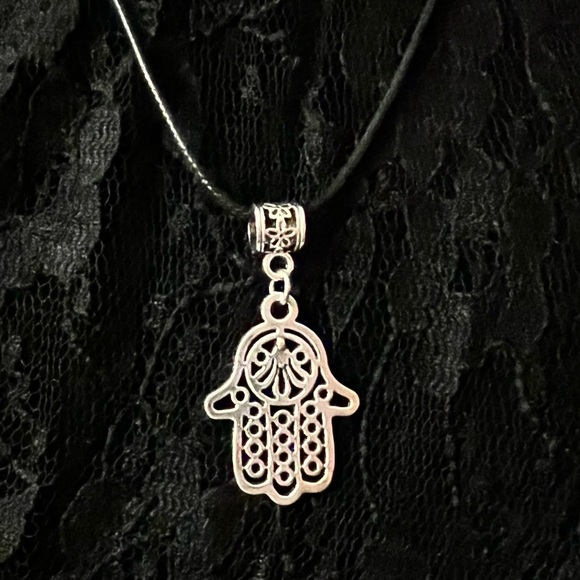 Hamsa Hand Protection Pendant with a smaller Hamsa Hand charm for back of neck - Picture 1 of 10